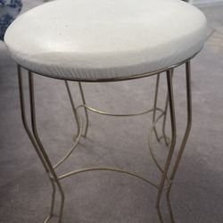 Vintage Style Vanity Stool Gold Metal Frame White Cushioned Seat