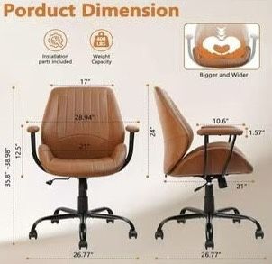 ✌️ CLATINA Ergonomic  Office Chair, Mid Century Modern PU Leather Chairs, Adjustable Height Mid Back Rolling Swivel Executive Computer Task Chairs