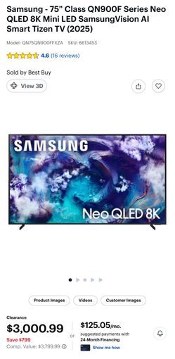 75”  Samsung TV QN900F series Neo QLED 8k Ai smart Tizen TV