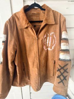 CAUTION HUMAN Custom Painted Vintage Brown Suede Jacket (XL)