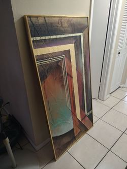 Large Abstract Canvas Painting Gold Frame