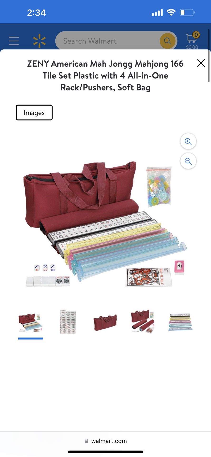 American Mah Jongg Mahjong 166 Tile Set Plastic with 4 All in One Rack/Pushers, Soft Bag