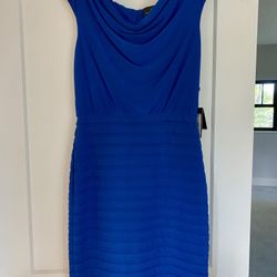 Adrianna Papell Cap Sleeve Cowl Cocktail Dress Blue Stretch NWT