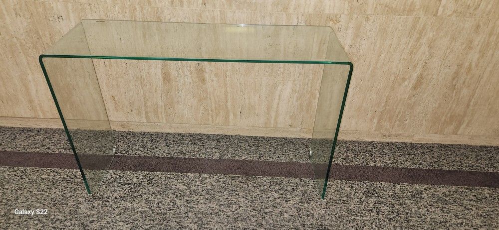 bent glass console table. 44x14x30