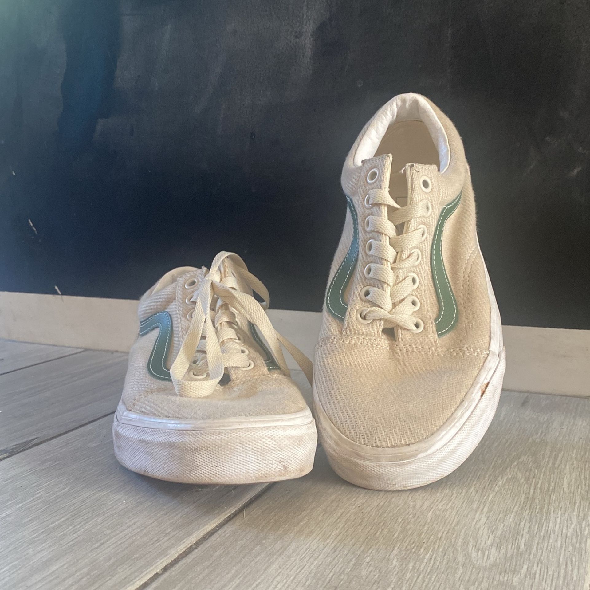Vans Old Skool Twill Turtledove/Green Skate Shoes Sneakers Size Mens 7.0 U.S Woman 8.5