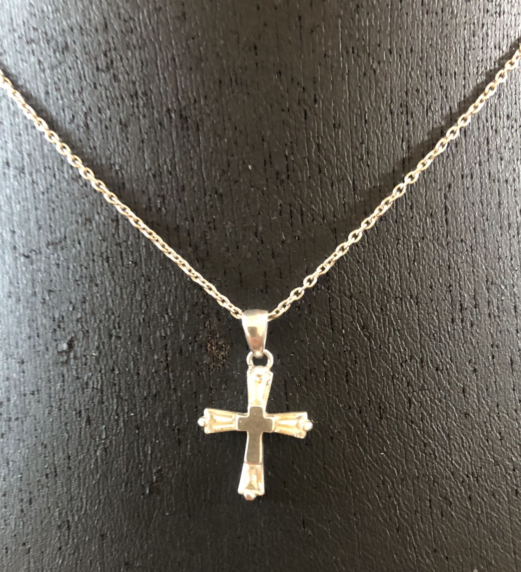 Vintage Sterling Silver Cross Pendant On 18” Sterling Chain-Marked .925 & CZ