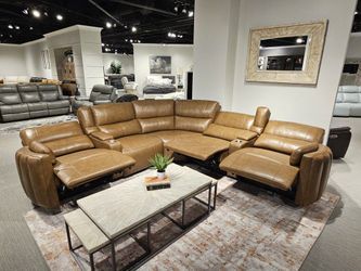 6 Pc Modern Power recliner & headrest Leather Modular sectional!