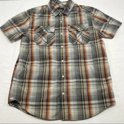 prAna Organic Cotton Poly Men's L Short Sleeve Plaid Shirt Large Multicolor