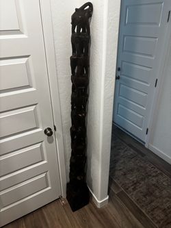Tall Carved Wood Elephant Tower Sculpture