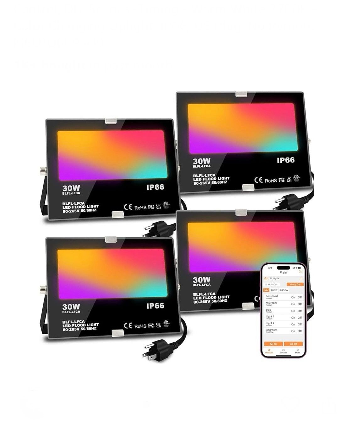 MELPO LED Flood Light Outdoor 30W, 300W Equivalent 3000LM Smart RGB Landscape Lighting with APP Control, DIY Scenes -Timing - Warm White 2700K - Color