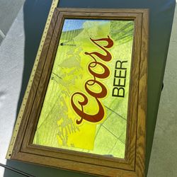 Vintage 1983 Coors Beer Mirror Bar Sign Wood Frame Man Cave Wall Decor