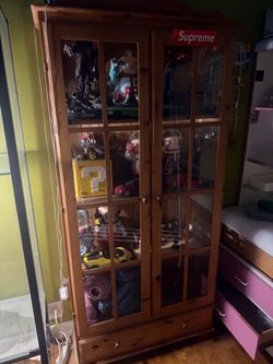 Wooden Display Cabinet with Glass Doors Not include figures
