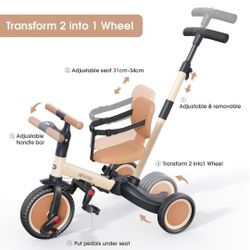 newyoo Toddler Tricycle with Push Handle for 1-3 Year Old, Toddler Bike, Birthday Gift and Toy for Boys and Girls, 5 in 1 Kids Trike, Balance Bike 