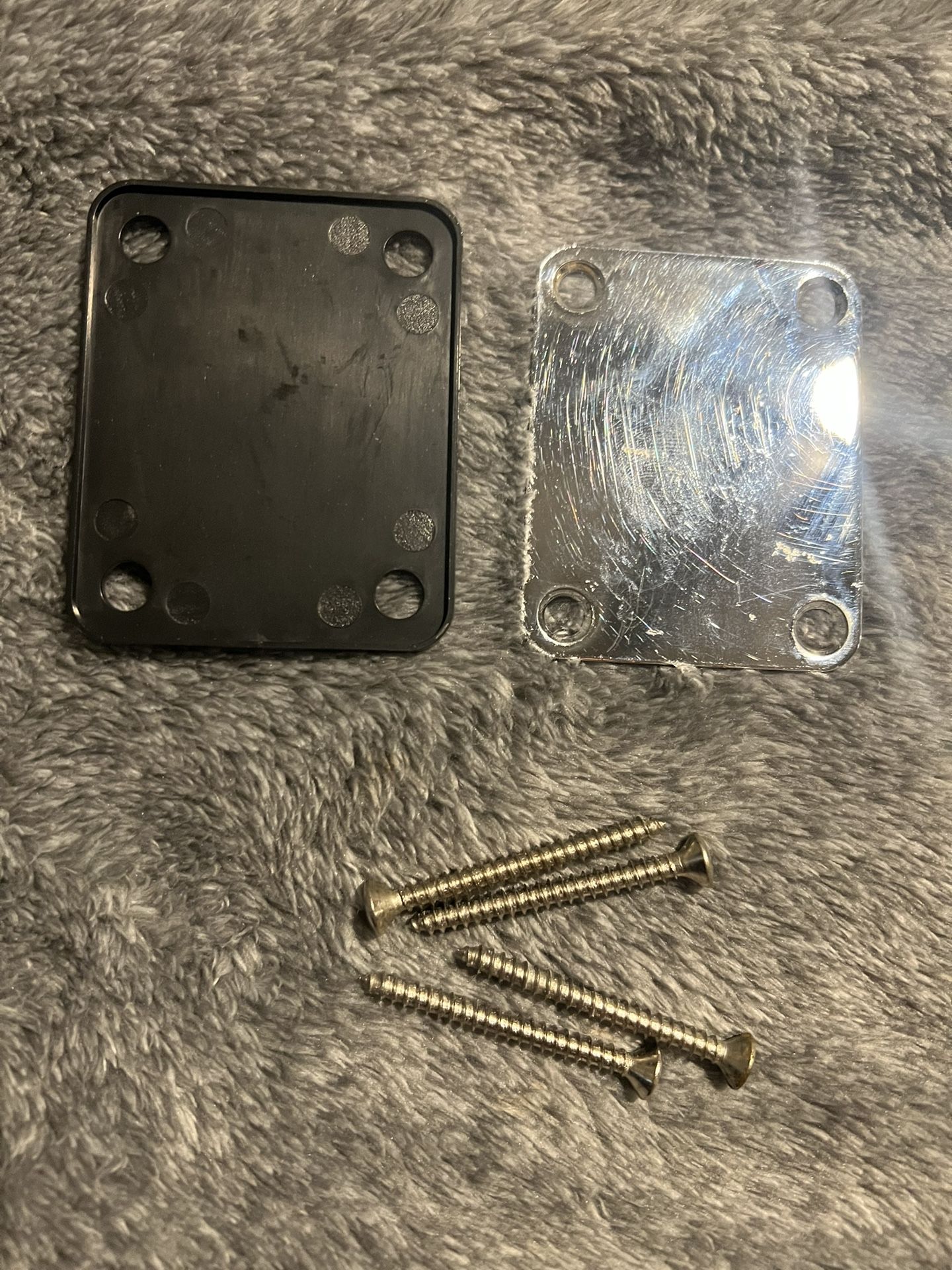 NECK PLATE AND MOUNTING SCREWS FOR FENDER: PRECISION, JAZZ, STRATOCASTER, and TELECASTER INSTRUMENTS
