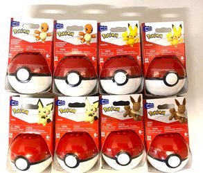 8- New Mattel Pokémon Pokeball Mega Evergreen Set Pichu Pikachu Eevee Charmander