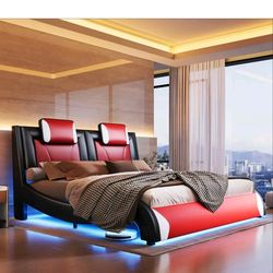 Faux Leather PaPaJet Full Floating Bed Frame With Built-in LED Lights !!!