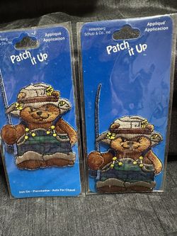 Vintage Fishing Bear Iron Patches 