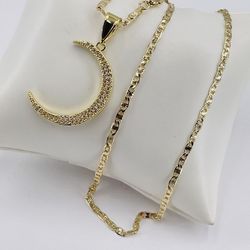 Luna Colgante Y Cadena Oro Laminado Italiano/Italian Gold Plated Moon Pendant And Chain