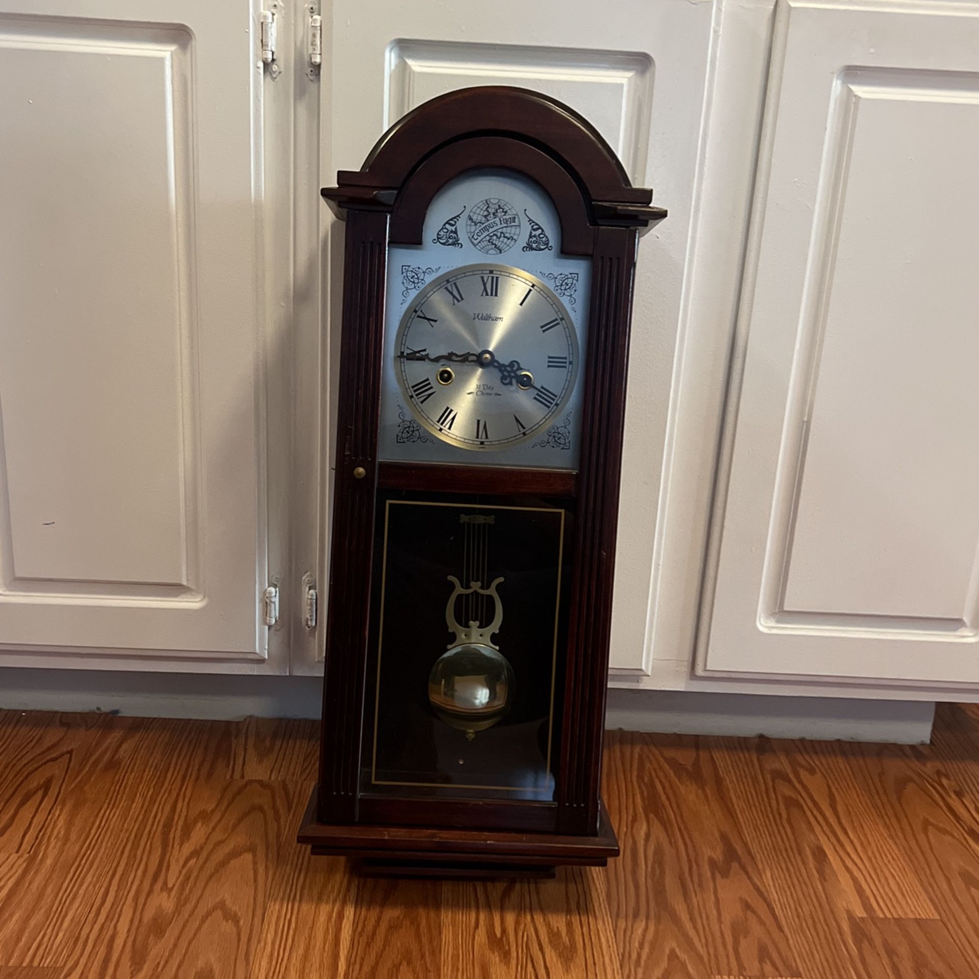 Waltham 31 Day Chime 26" Wall Clock Tempus Fugit Pendulum