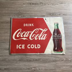 Coca Cola Antique 1952 Robertsons “Drink Coca Cola Ice Cold” Metal Sign 27x19