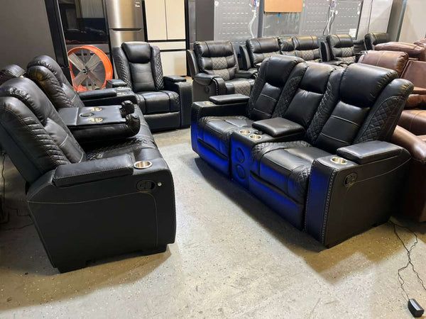 Reclining Sofa Set 3PCS With Bluetooth Speakers and LED Lights 