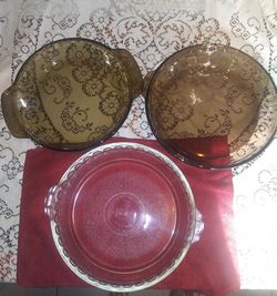 Three Vintage Glass Baking pie Dishes...each $10.00
