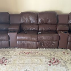 Beautiful Leather Reclining Sofa  Remote Control
