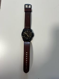 Fossil Men's Black Dial Watch with Brown Leather Strap