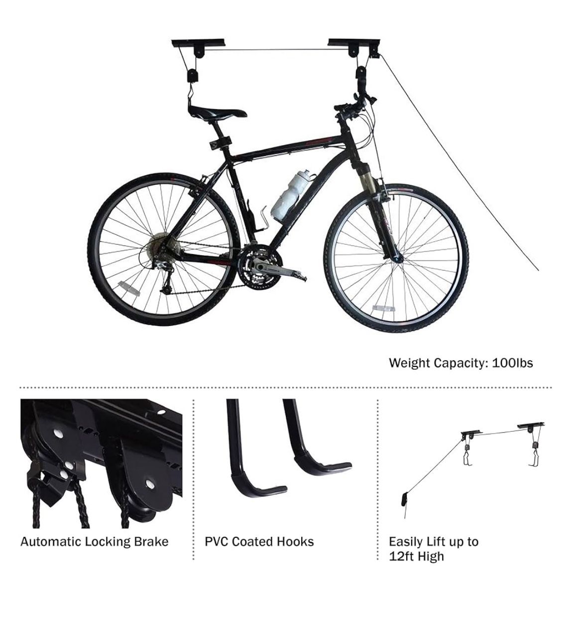 NEW ceiling Bike Rack 2 Pack Overhead Hoist Pulley System Storage