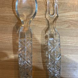 1970s glass salad serving spoon and fork