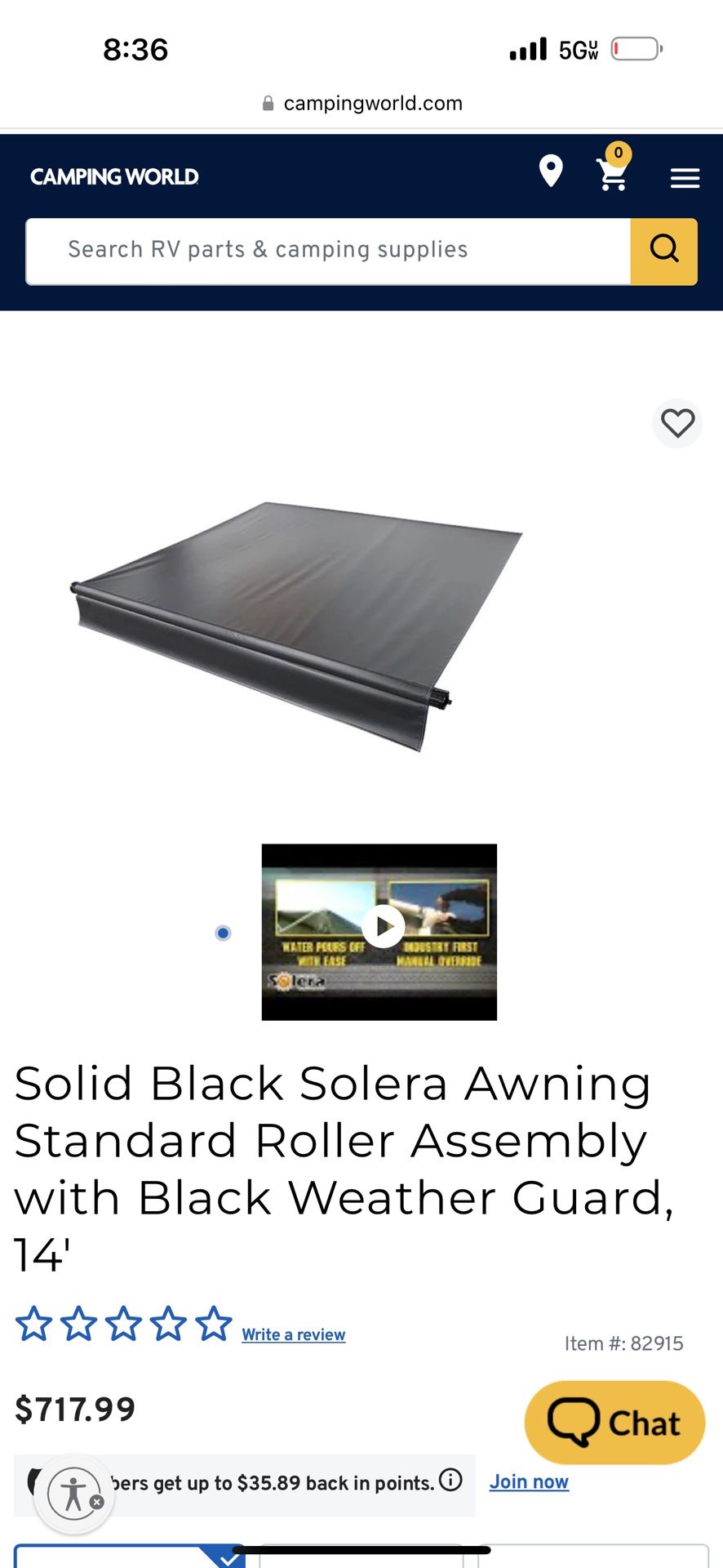 New Solera RV Awning Roller 14’ & 17’ Black Motorhome Trailer Awning