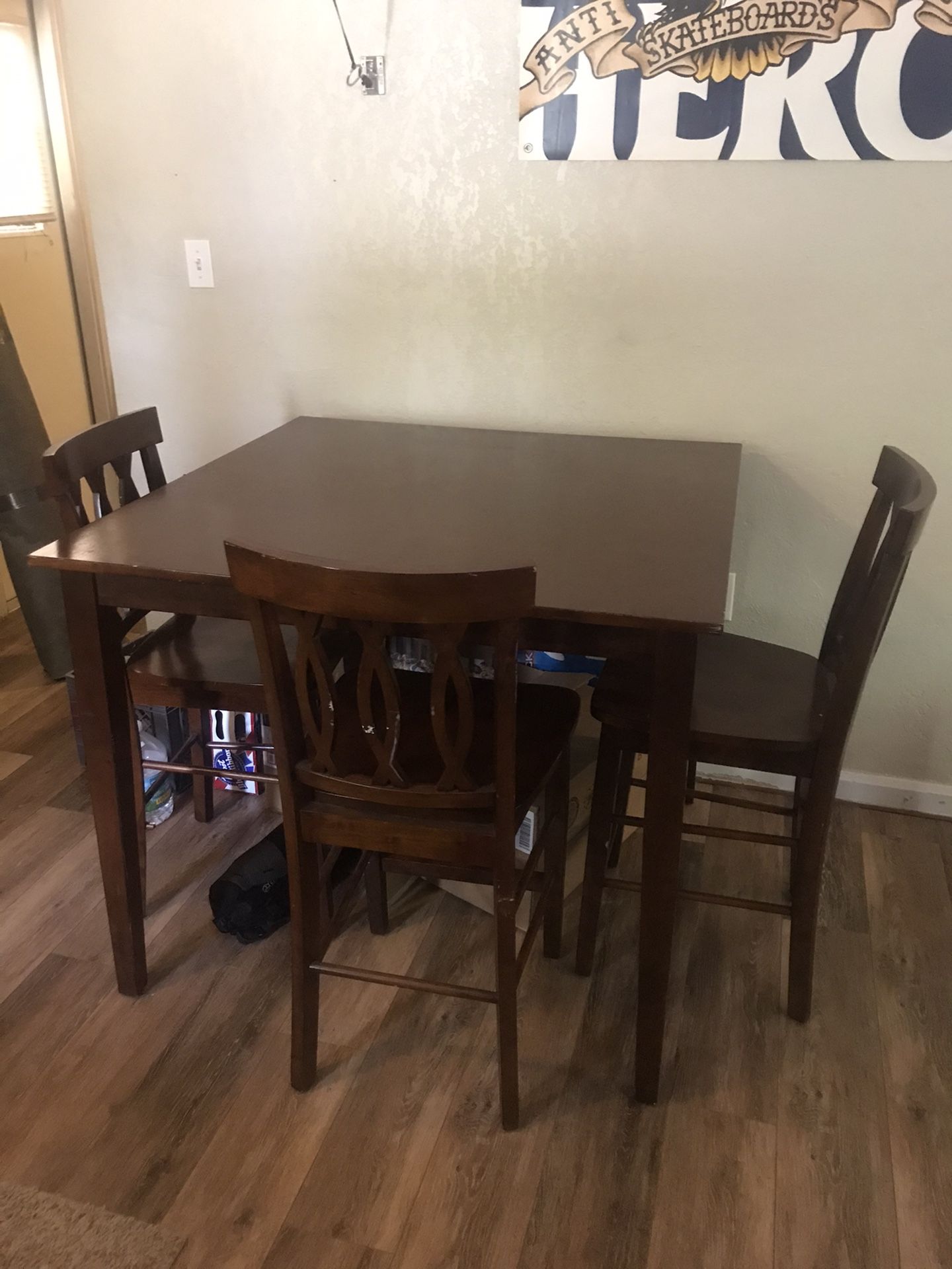 Dining Room Table + 3 Barstool Chairs