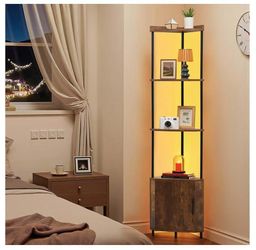 83}5 Tier Corner Shelf with LED Light, 65.4" Tall Corner Bookshelf with Storage Cabinet, Display Shelf with Multi-Color Lights Controlled Via RC/APP f