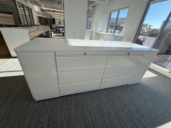 OFS 9'x3' island Three Drawer White Storage & Lateral (6) Piece Combo