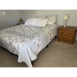 King Size Number Mattress Bed, Frame, Bedding And 2 Side Tables.  350.00