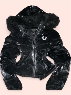 True Religion black glossy puffer jacket