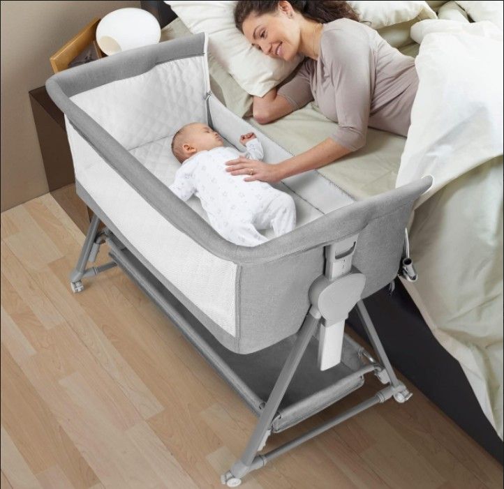 Cowiewie Bassinet Bedside Sleeper ZK007 – Adjustable Baby Crib & Caddy
