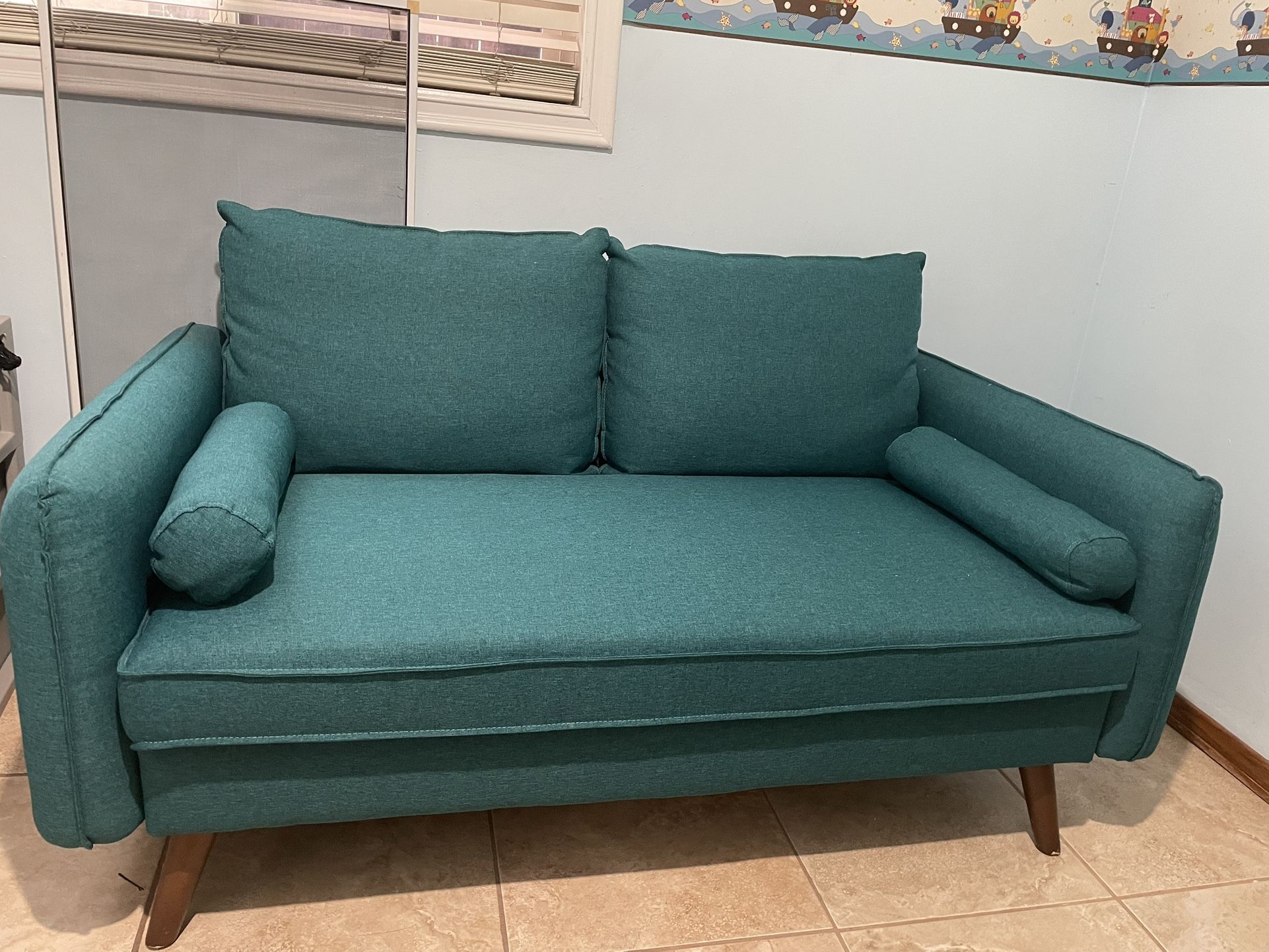 Teal green Loveseat and Sofa Set, Modern Contemporary Urban Design, Living Lounge