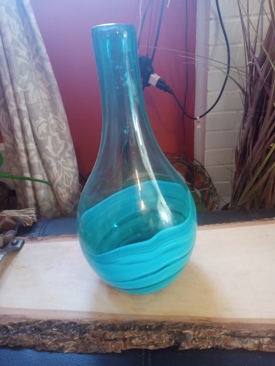  Vintage Heavy Teal Glass Vase