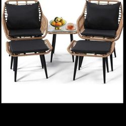 New Outdoor Patio Rattan Chairs With Ottomans