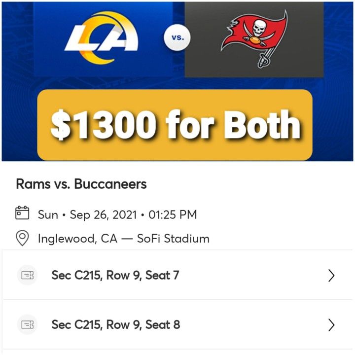 The RAMS Vs. Tom Brady!!! This Sunday! Great Seats!