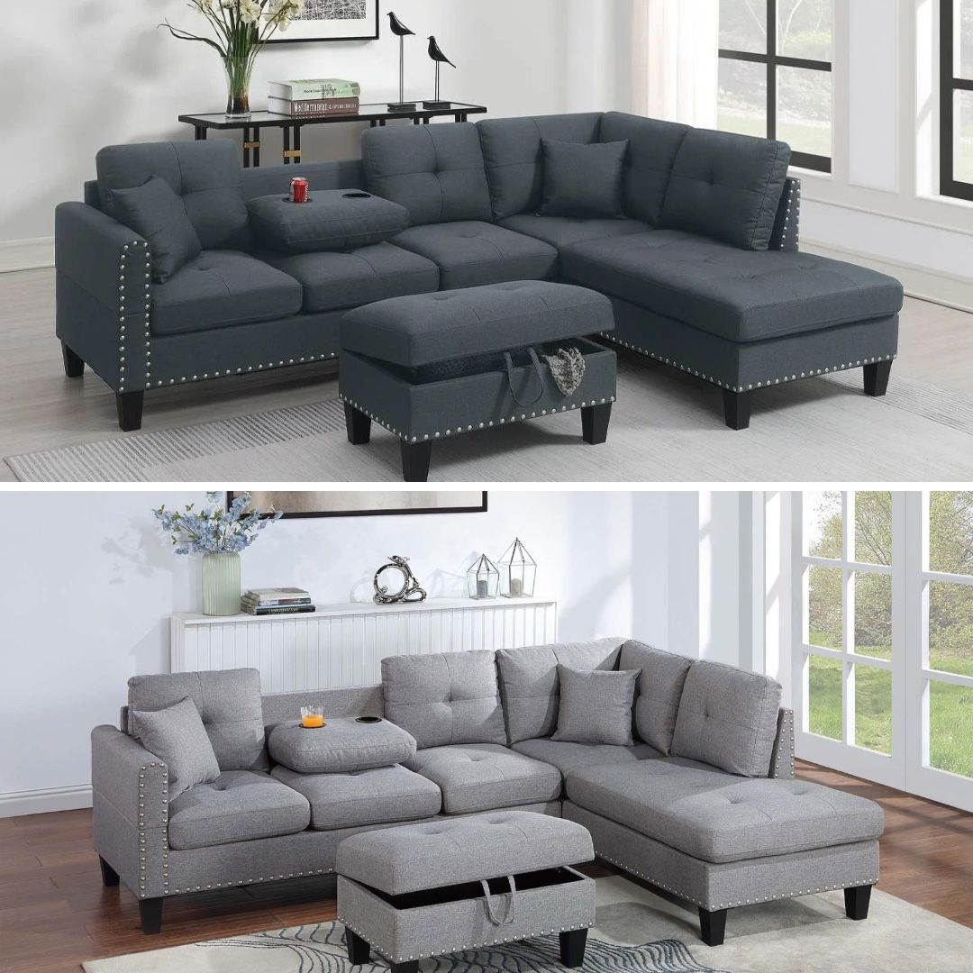 Gray Sectional Sofa With Ottoman