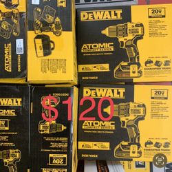 Dewalt New Kit Drill Driver - Brushless Atomic -2 Speeds, 2 Batteries, Charger, Bag -$120 Each Kit - Nuevo 
