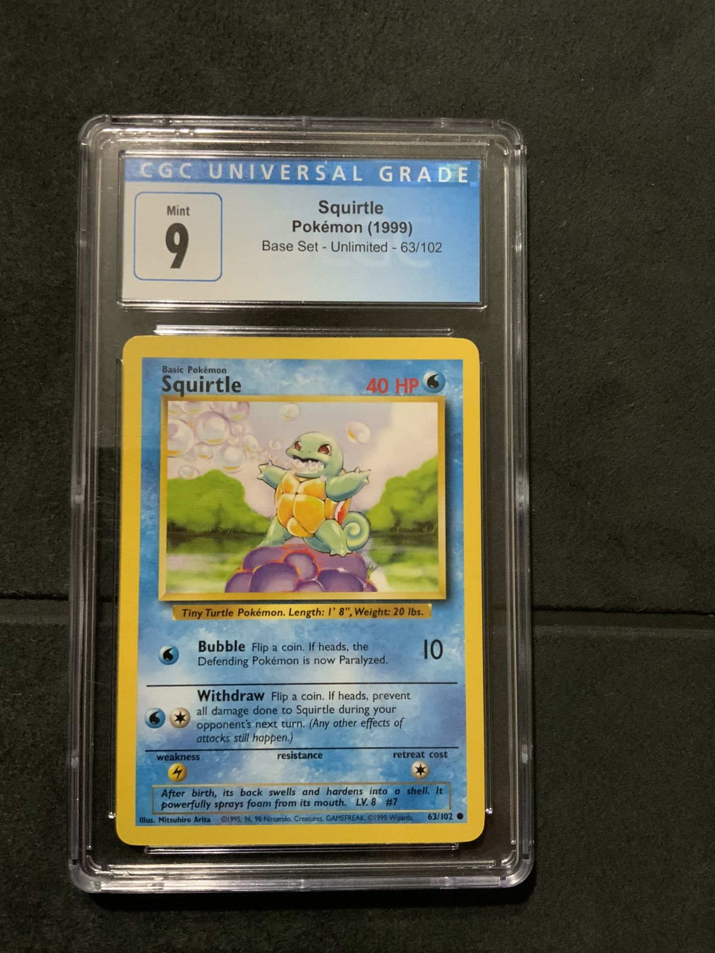 BASE SET UNLIMITED #63 SQUIRTLE CGC 9