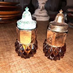 Vintage Amber Salt And Pepper Shakers 