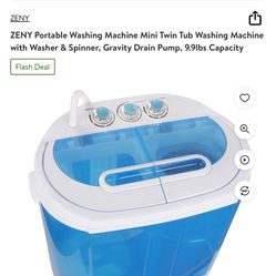 ZENY Portable Washing Machine Mini Twin Tub Washing Machine with Washer & Spinner, Gravity Drain Pump, 9.9lbs Capacity