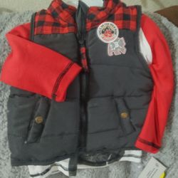 Toddler Boy's Black&Red Vest With Long Sleeve Shirt