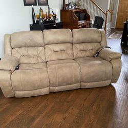 Recliner Sofa Gray Beige Color Leather 