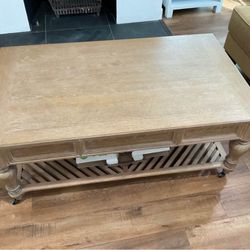 Two Heavy Oak Wood Coffee Tables 