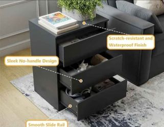 Nightstands Set of 2, Black Nightstand with 3 Drawers for Bedroom
Black Nightstand Set of 2 for Bedroom, Handless Bedside Table with Silent Design, Si